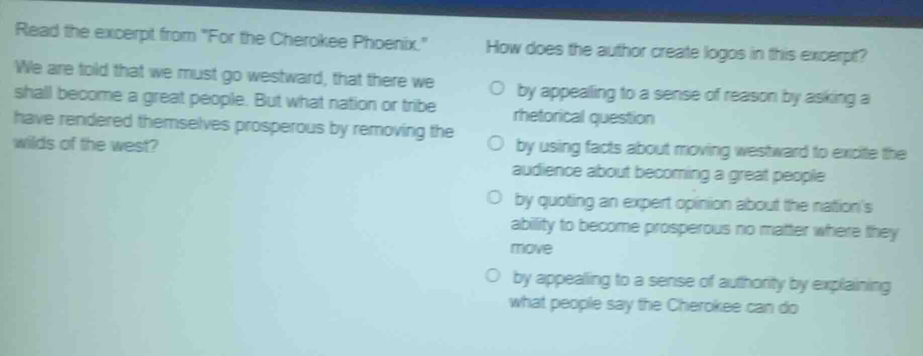 read the excerpt from \for the cherokee phoenix.\ we are told that we m…