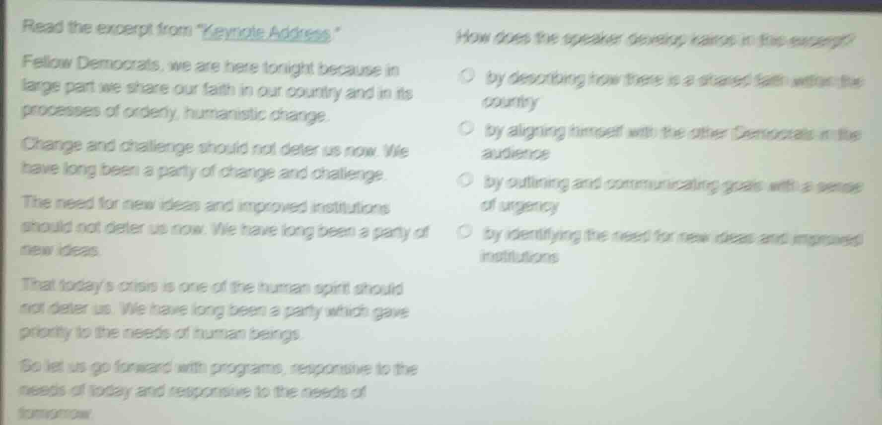 read the excerpt from \keynote address.\ fellow democrats, we are here …