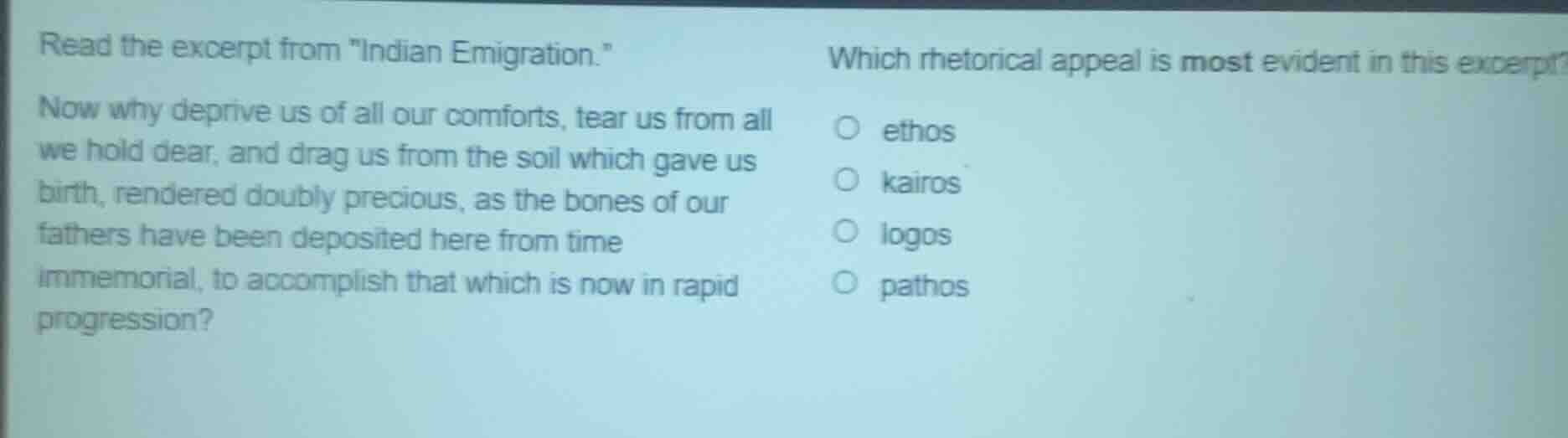 read the excerpt from \indian emigration.\ now why deprive us of all ou…