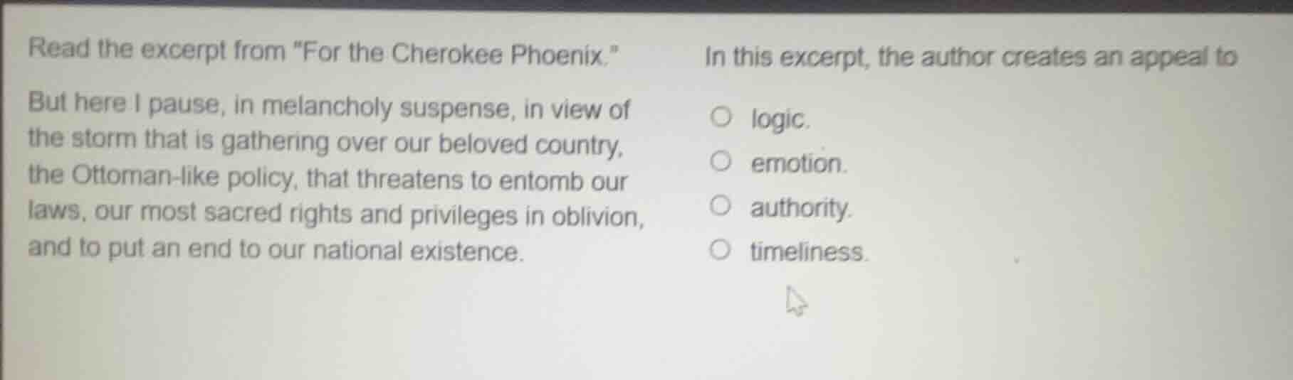 read the excerpt from \for the cherokee phoenix.\ but here i pause, in …