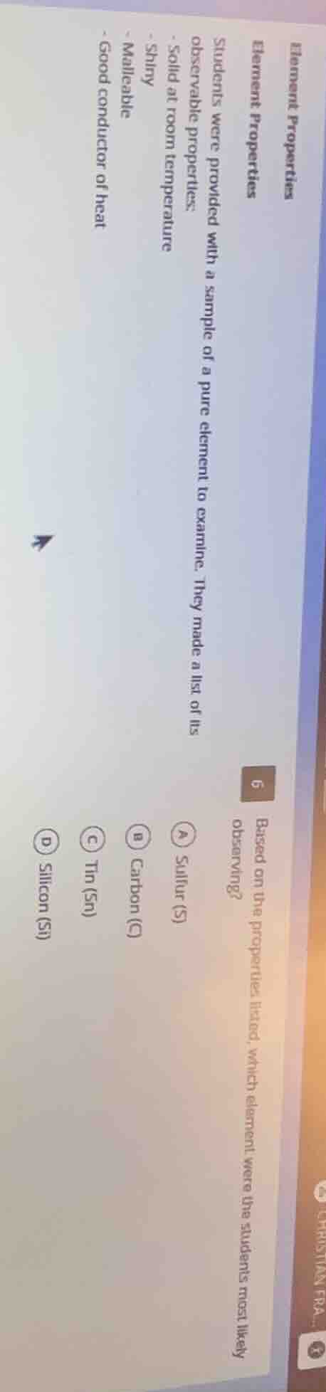 element properties element properties students were provided with a sam…