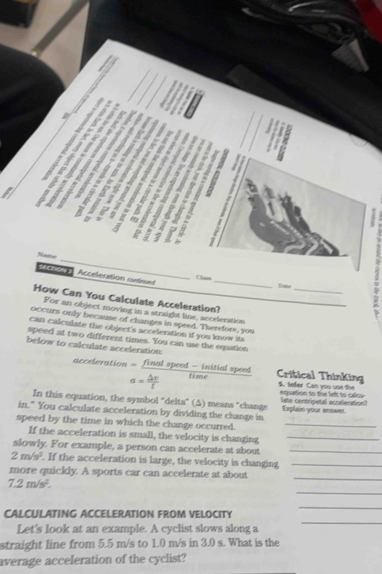 name class date section 2 acceleration continued how can you calculate …