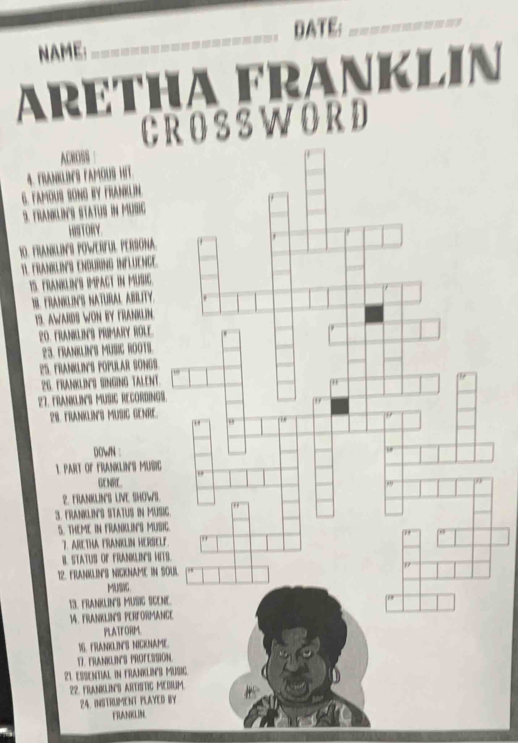 name: date: aretha franklin crossword across : 4. franklins famous hit.…