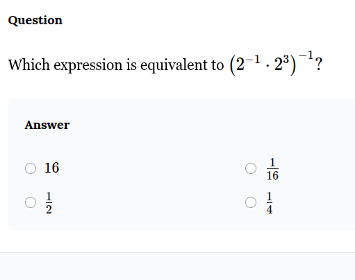 question which expression is equivalent to (left(2^{-1}cdot 2^{3} ight)…