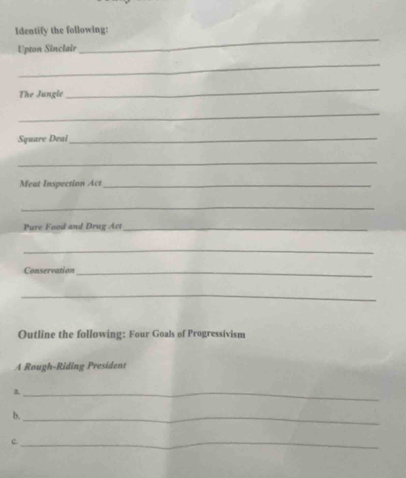 identify the following: upton sinclair the jungle square deal meat insp…