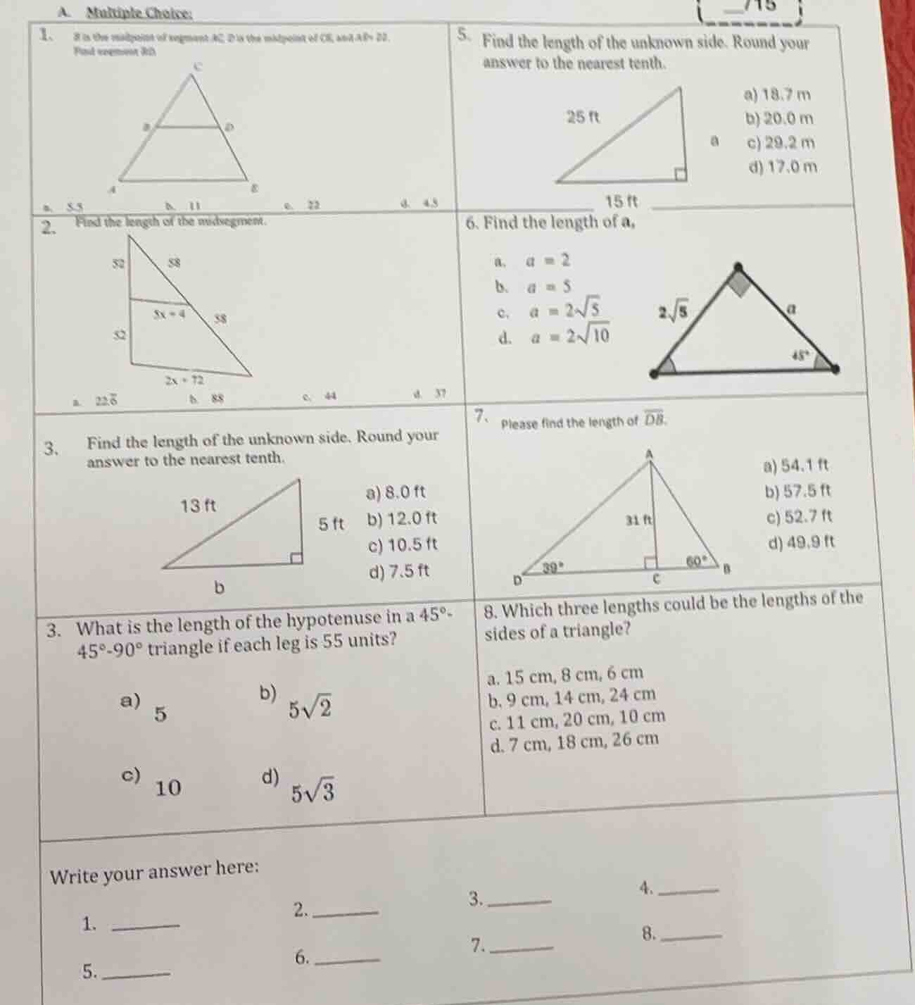 a. multiple choice: 1. b is the midpoint of segment ac, d is the midpoi…