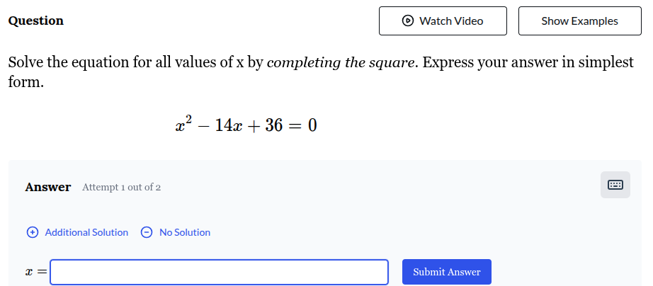 question solve the equation for all values of x by completing the squar…