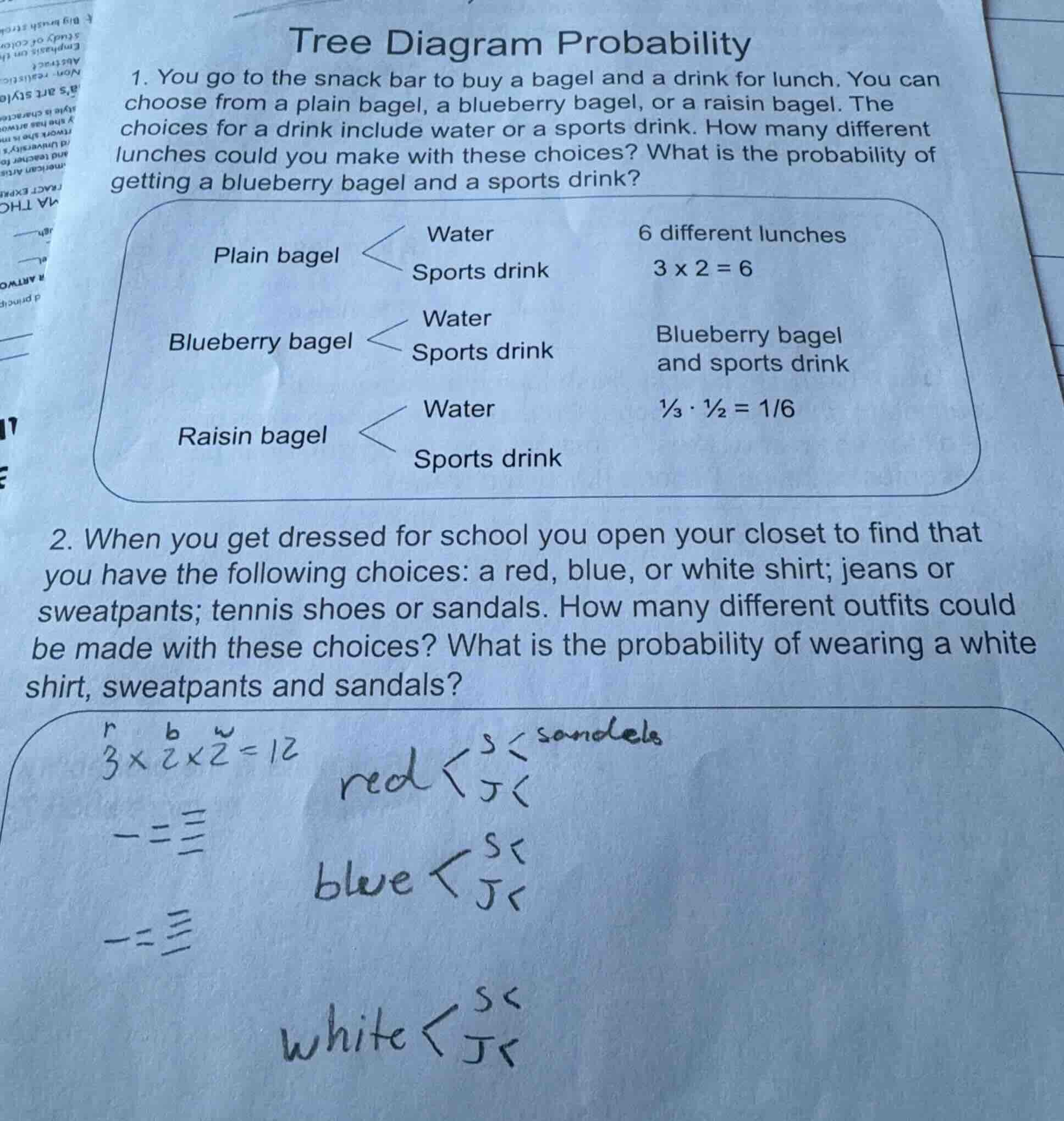 tree diagram probability 1. you go to the snack bar to buy a bagel and …