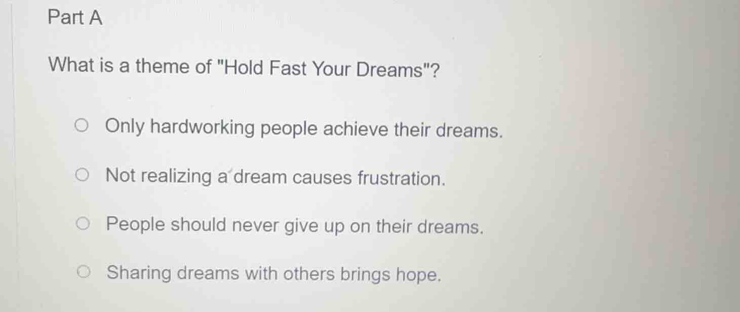 part a what is a theme of \hold fast your dreams\? - only hardworking p…