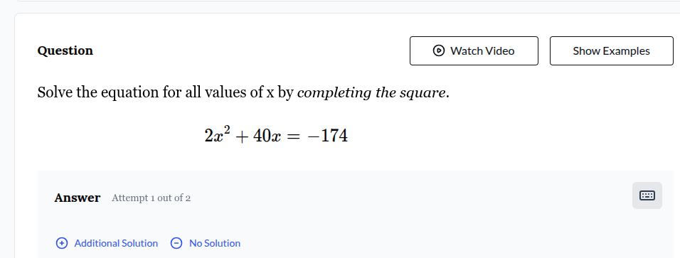 question solve the equation for all values of x by completing the squar…