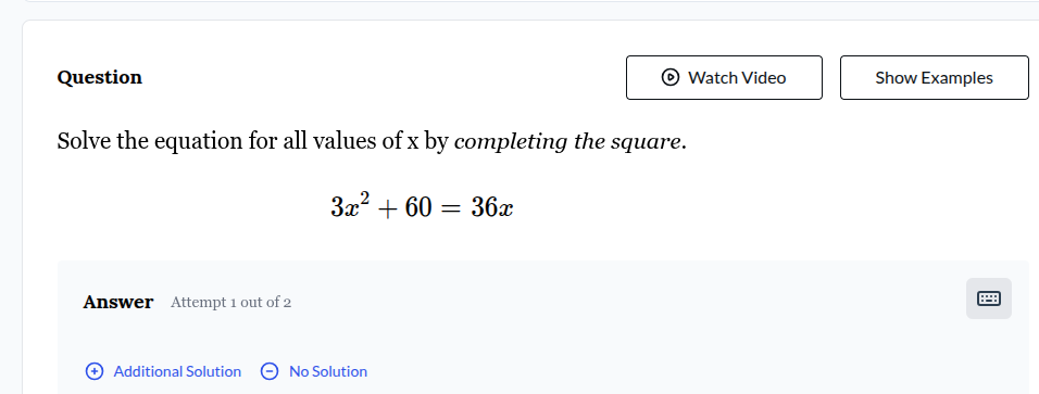 question solve the equation for all values of x by completing the squar…
