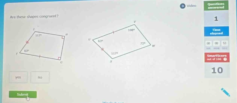 are these shapes congruent? (there are two quadrilaterals in the image,…