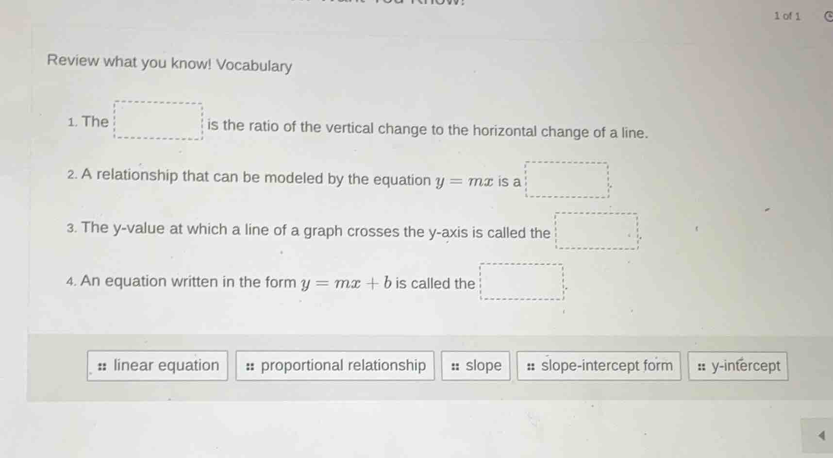review what you know! vocabulary 1. the is the ratio of the vertical ch…