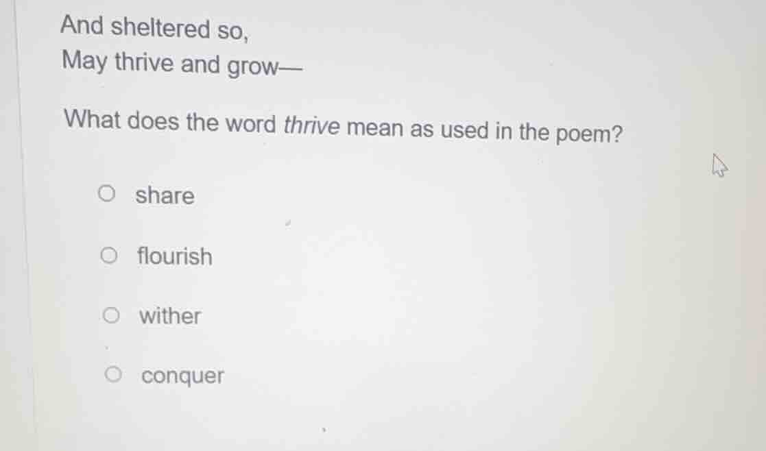 and sheltered so, may thrive and grow— what does the word thrive mean a…