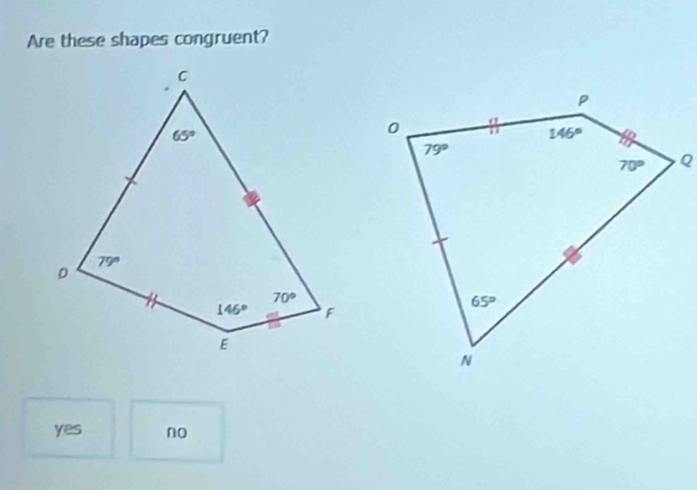 are these shapes congruent? yes no