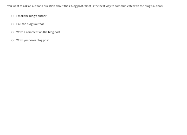 you want to ask an author a question about their blog post. what is the…