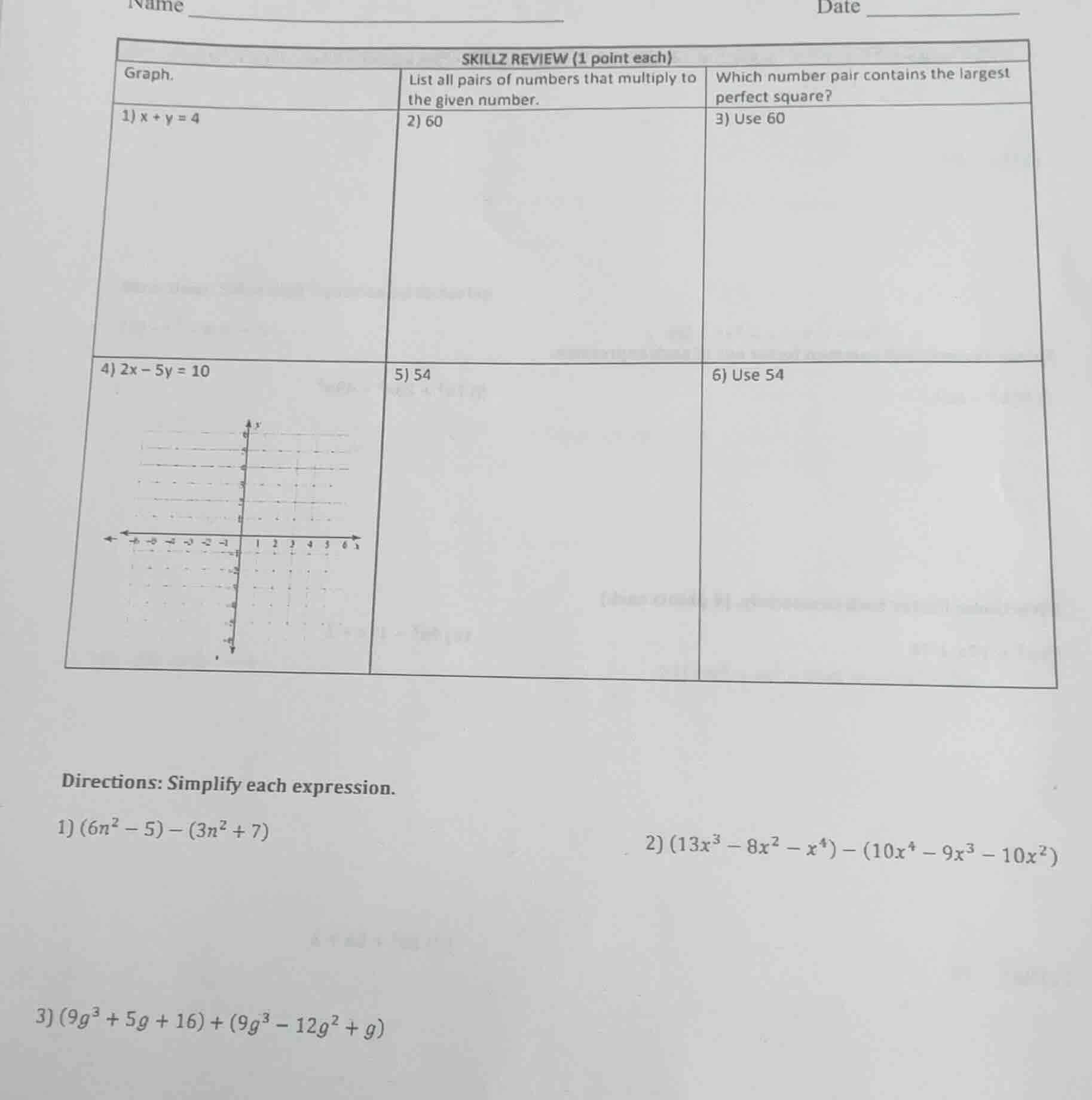 name date skillz review (1 point each) graph. list all pairs of numbers…