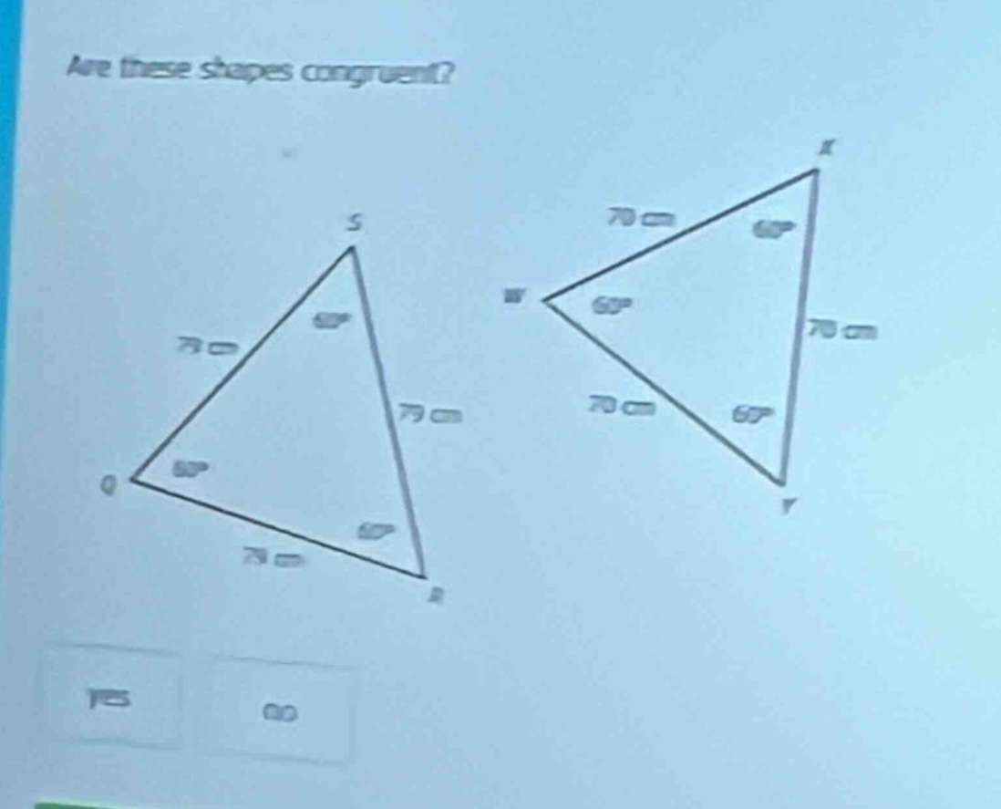 are these shapes congruent? two triangles are shown, one with vertices …