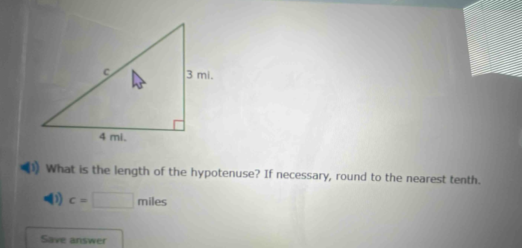 what is the length of the hypotenuse? if necessary, round to the neares…