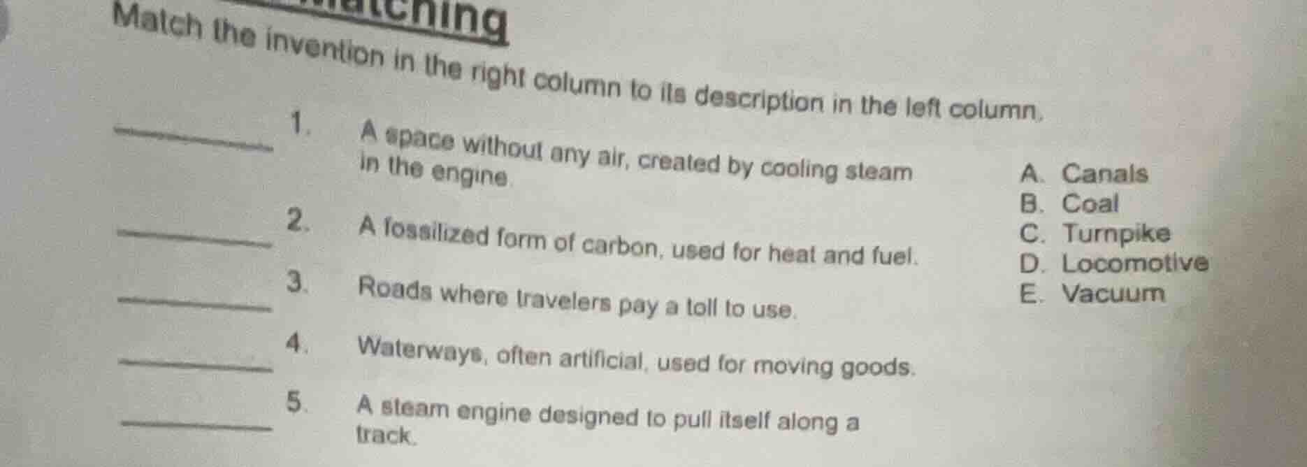 match the invention in the right column to its description in the left …