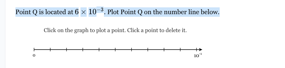 point q is located at $6 \\times 10^{-3}$. plot point q on the number l…