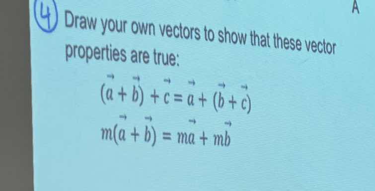 4 draw your own vectors to show that these vector properties are true: …