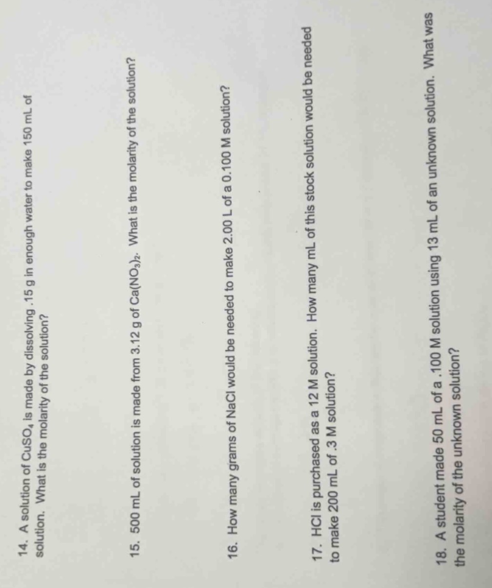 14. a solution of cuso₄ is made by dissolving.15 g in enough water to m…