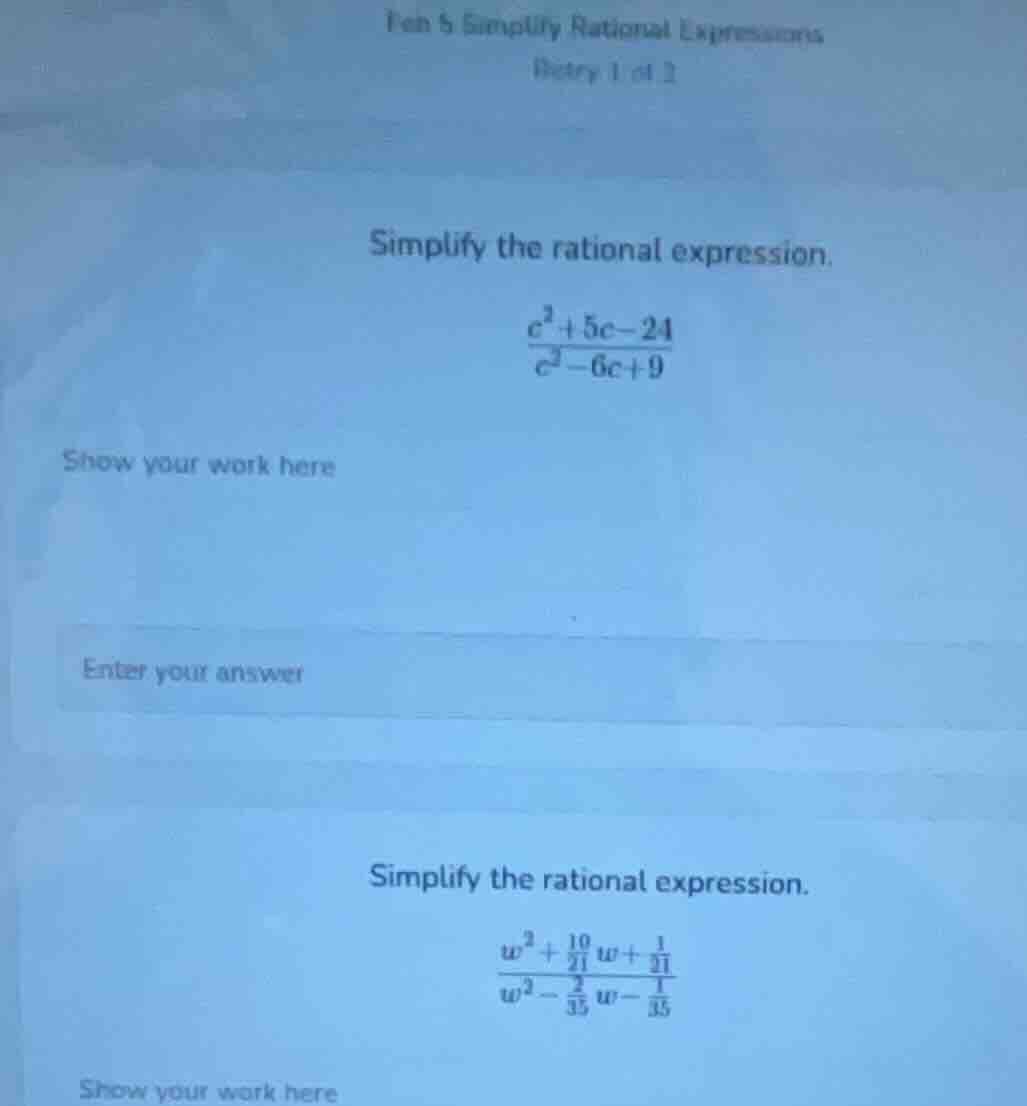 item 5 simplify rational expressions retry 1 of 2 simplify the rational…