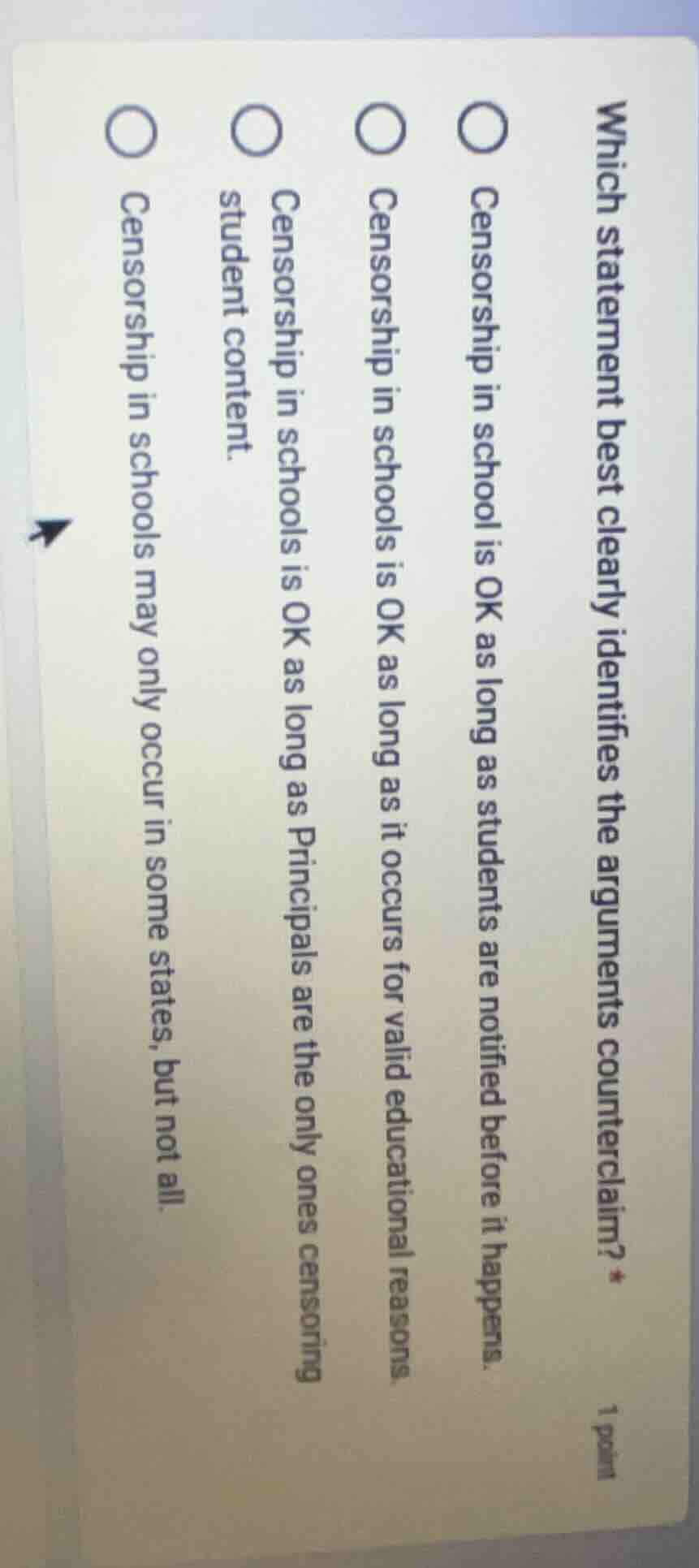 which statement best clearly identifies the arguments counterclaim? * 1…