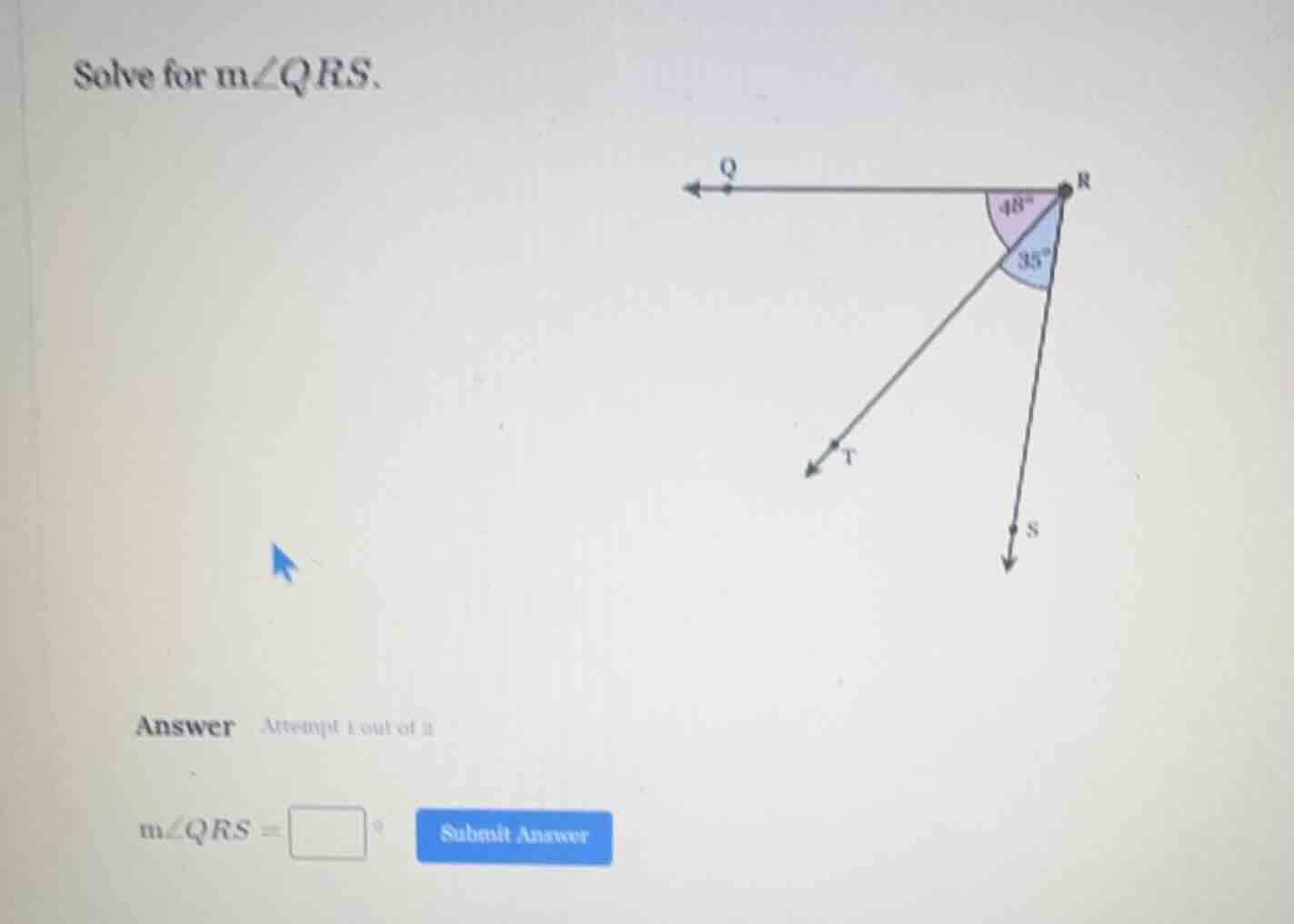 solve for ( mangle qrs ). answer attempt 1 out of 2 ( mangle qrs = squa…
