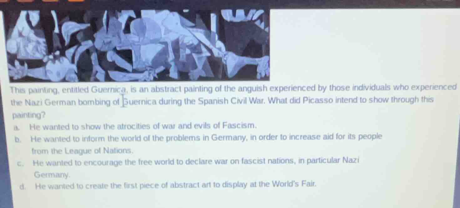 this painting, entitled guernica, is an abstract painting of the anguis…