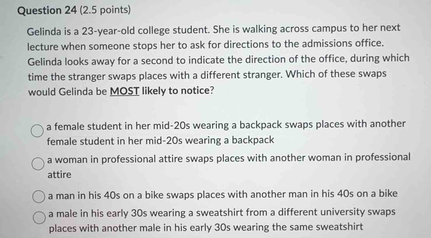 question 24 (2.5 points) gelinda is a 23-year-old college student. she …