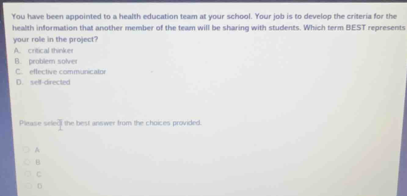 you have been appointed to a health education team at your school. your…