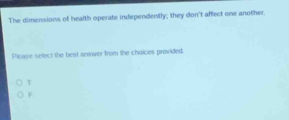 the dimensions of health operate independently; they dont affect one an…