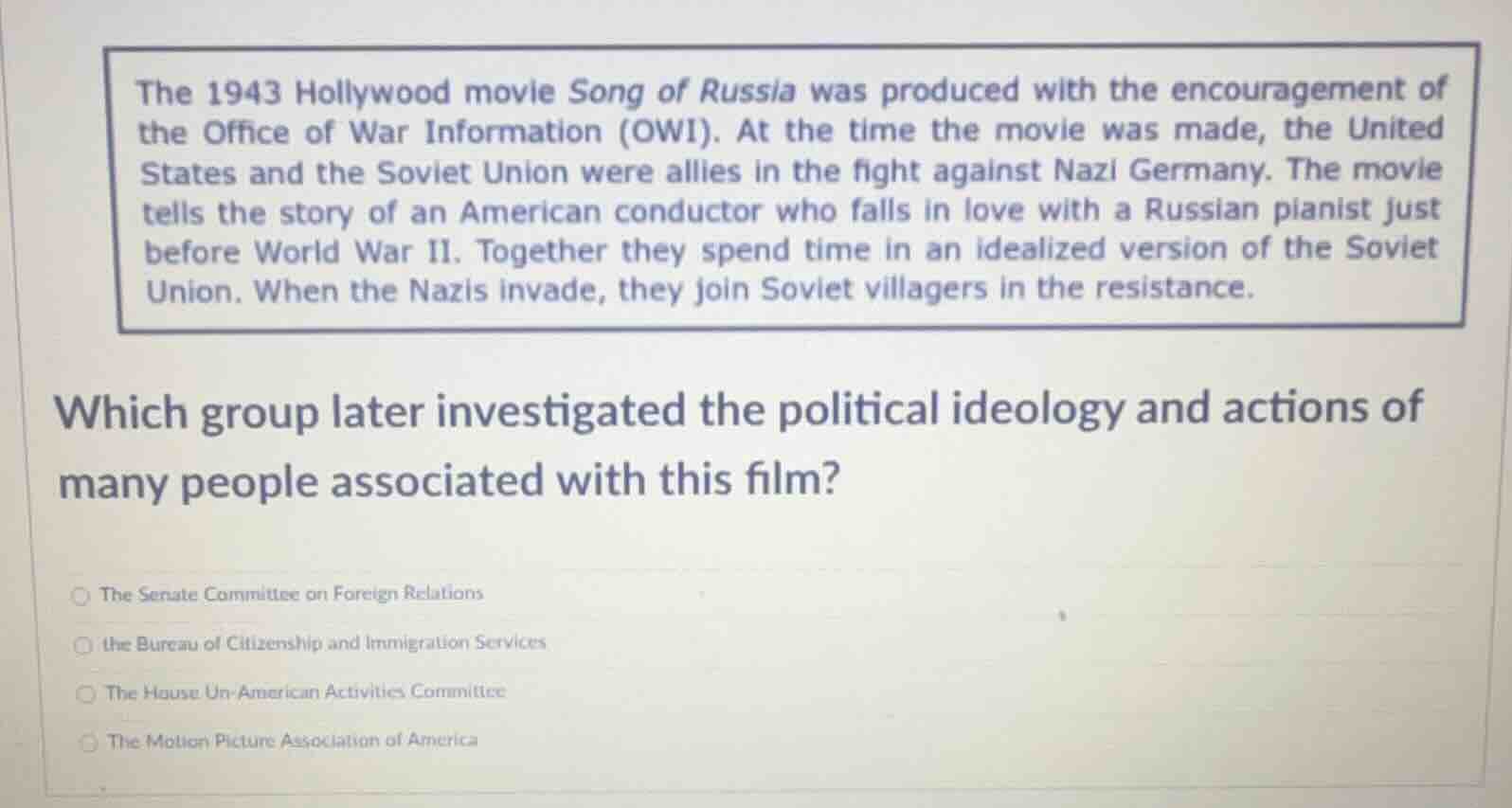 the 1943 hollywood movie song of russia was produced with the encourage…