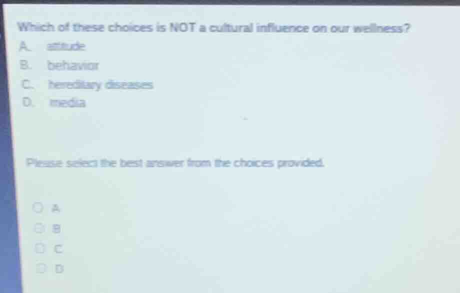 which of these choices is not a cultural influence on our wellness? a. …