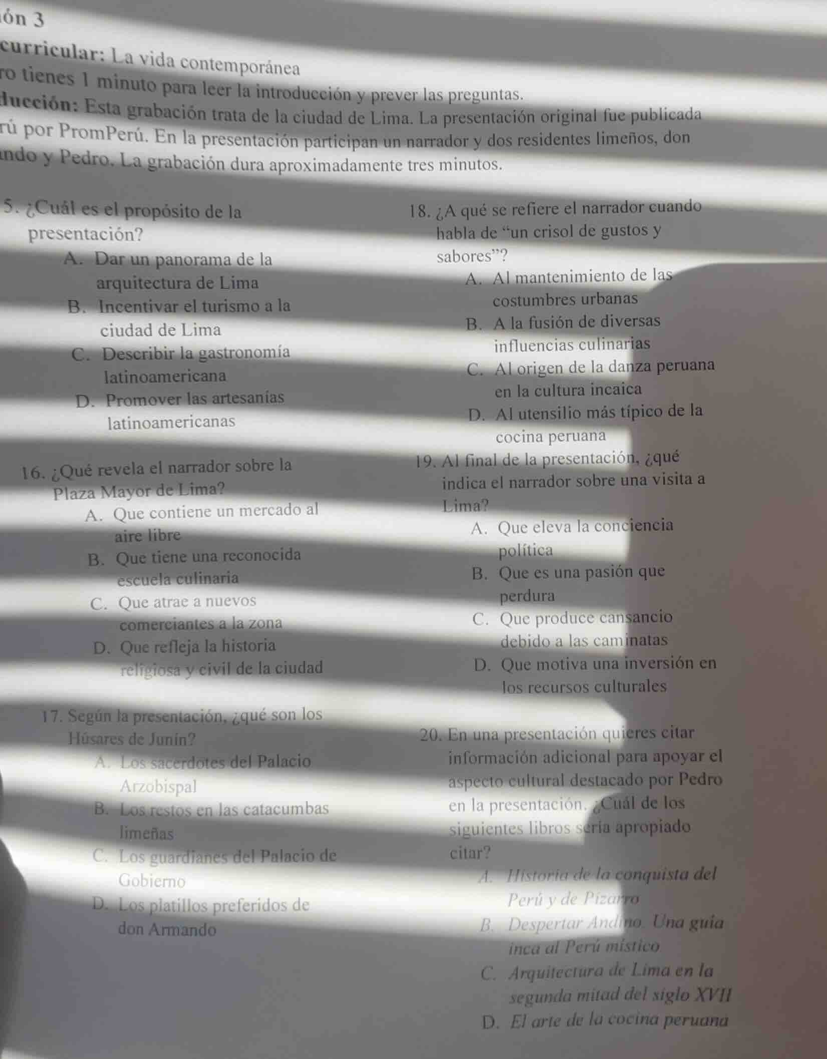 ón 3 curricular: la vida contemporánea ro tienes 1 minuto para leer la …