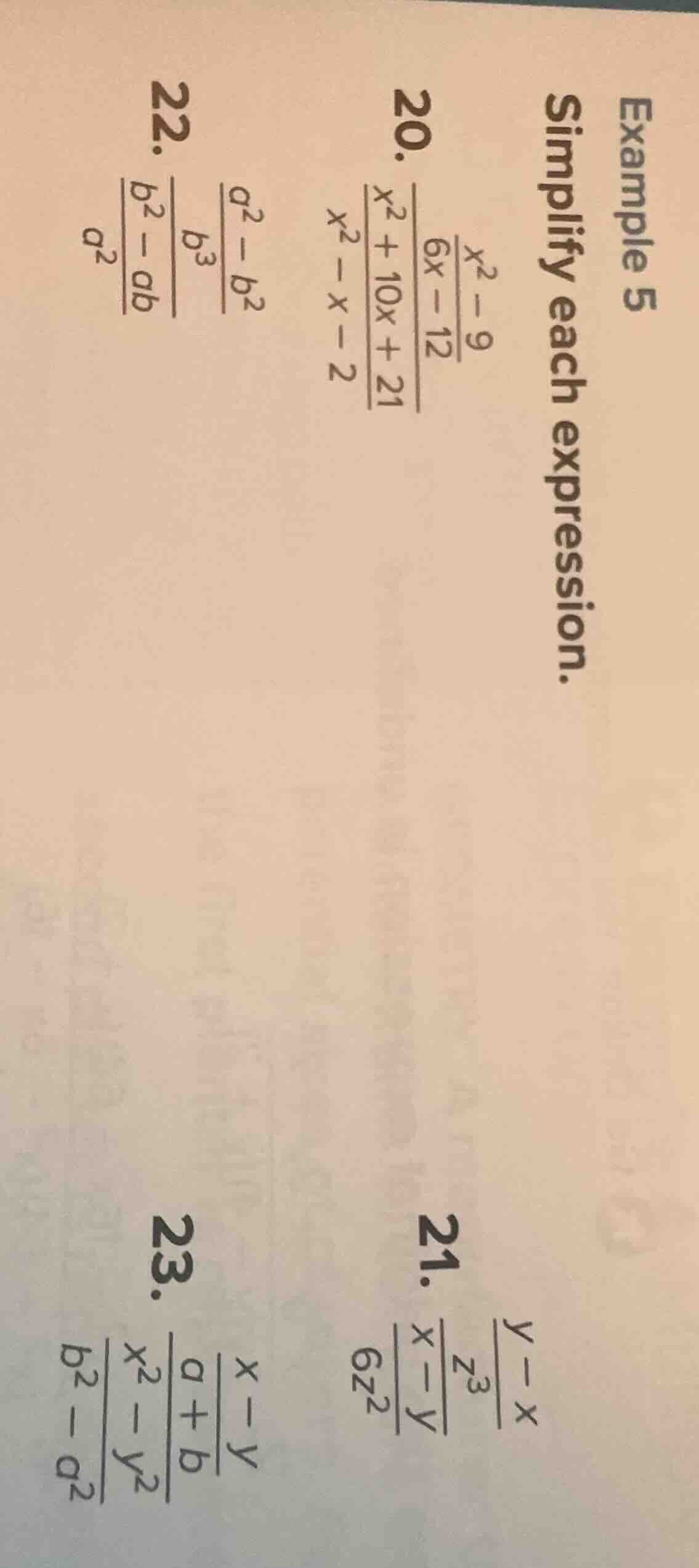 example 5 simplify each expression. 20. \\(\\dfrac{\\dfrac{\\dfrac{x^2 …