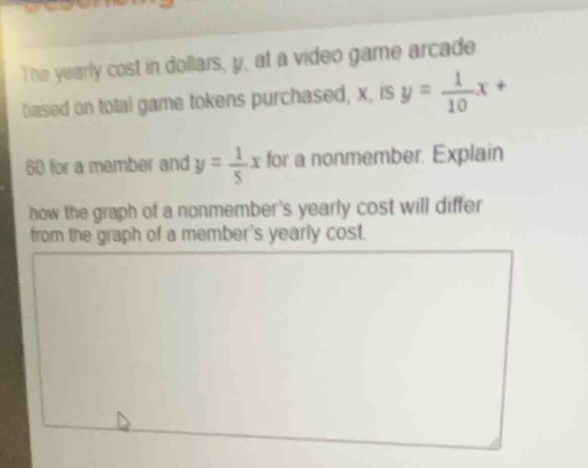 the yearly cost in dollars, y, at a video game arcade based on total ga…
