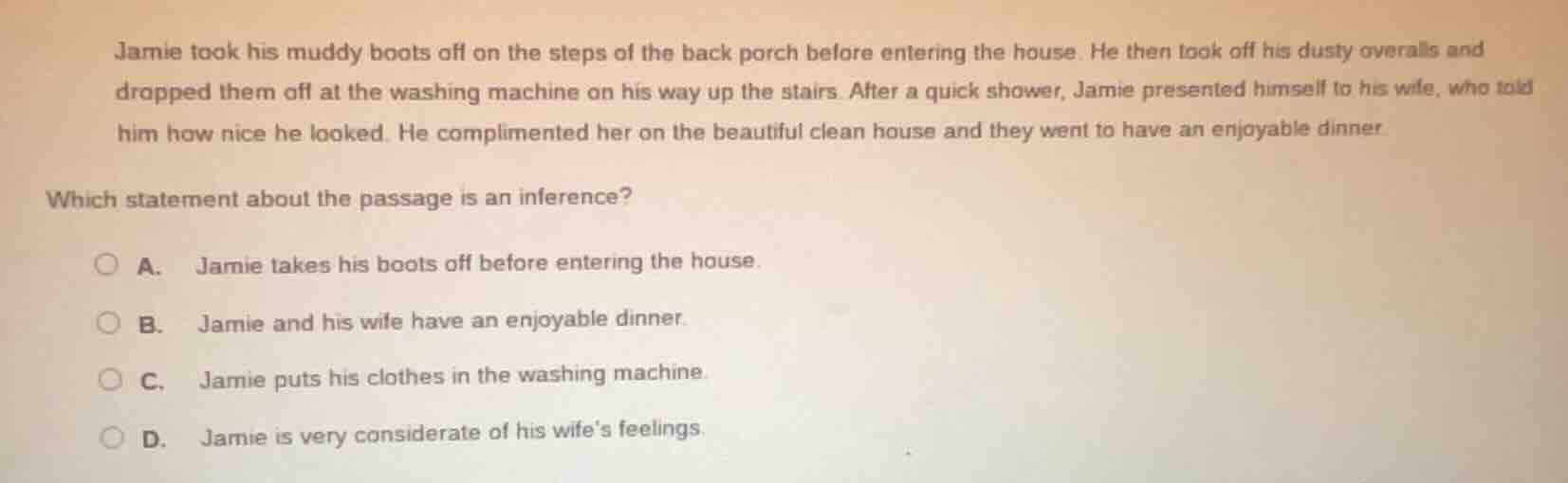 jamie took his muddy boots off on the steps of the back porch before en…