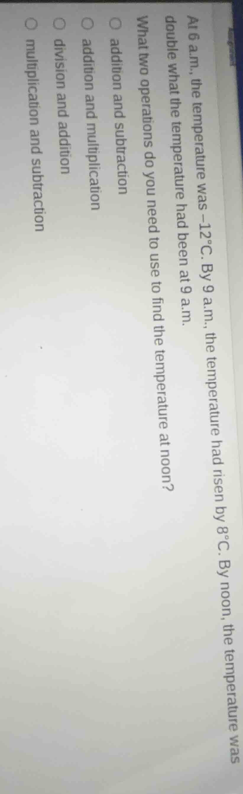 at 6 a.m., the temperature was -12°c. by 9 a.m., the temperature had ri…