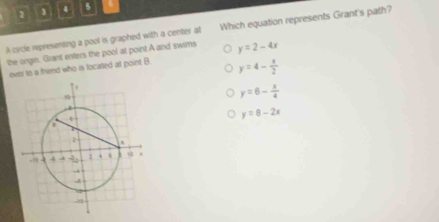 a circle representing a pool is graphed with a center at the origin. gr…