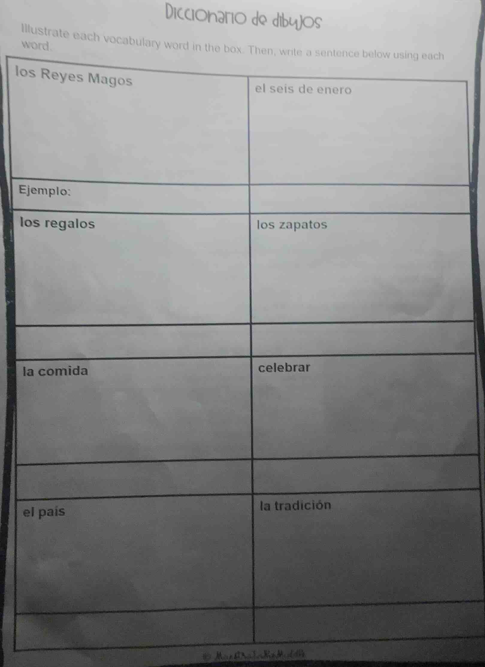 diccionario de dibujos illustrate each vocabulary word in the box. then…