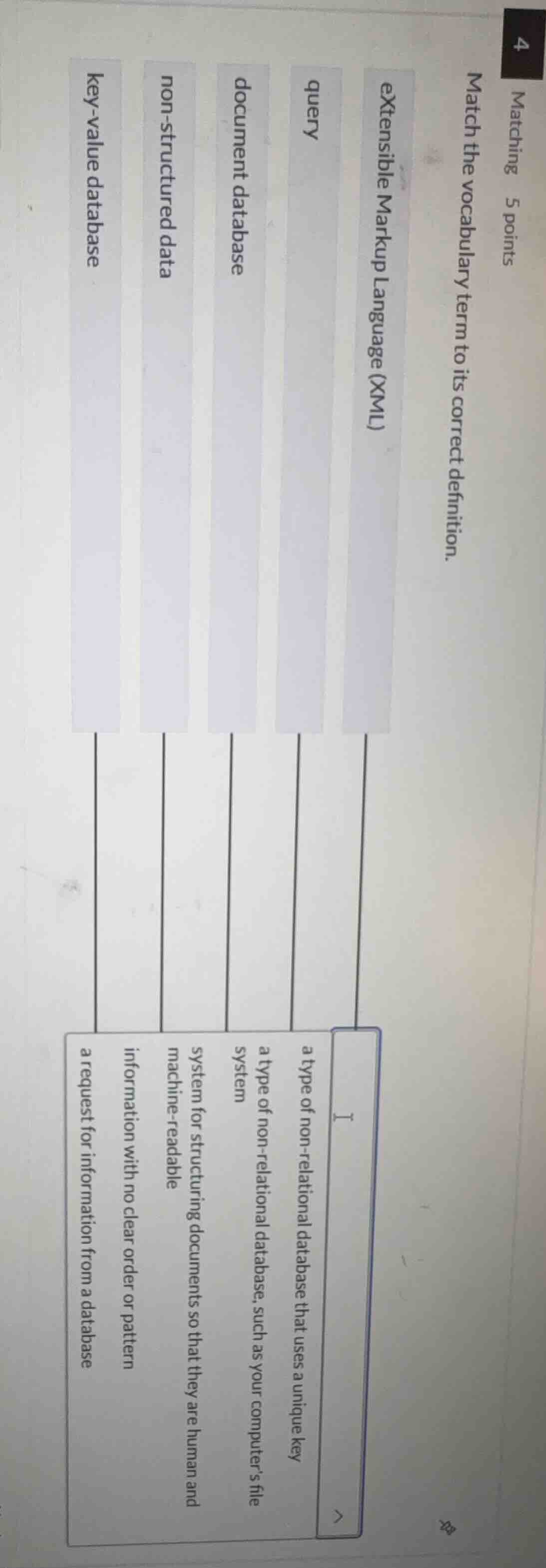 matching 5 points match the vocabulary term to its correct definition. …