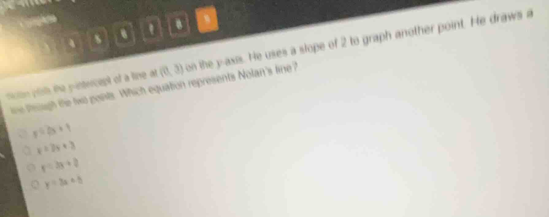 nolan plots the y - intercept of a line at (0, 3) on the y - axis. he u…