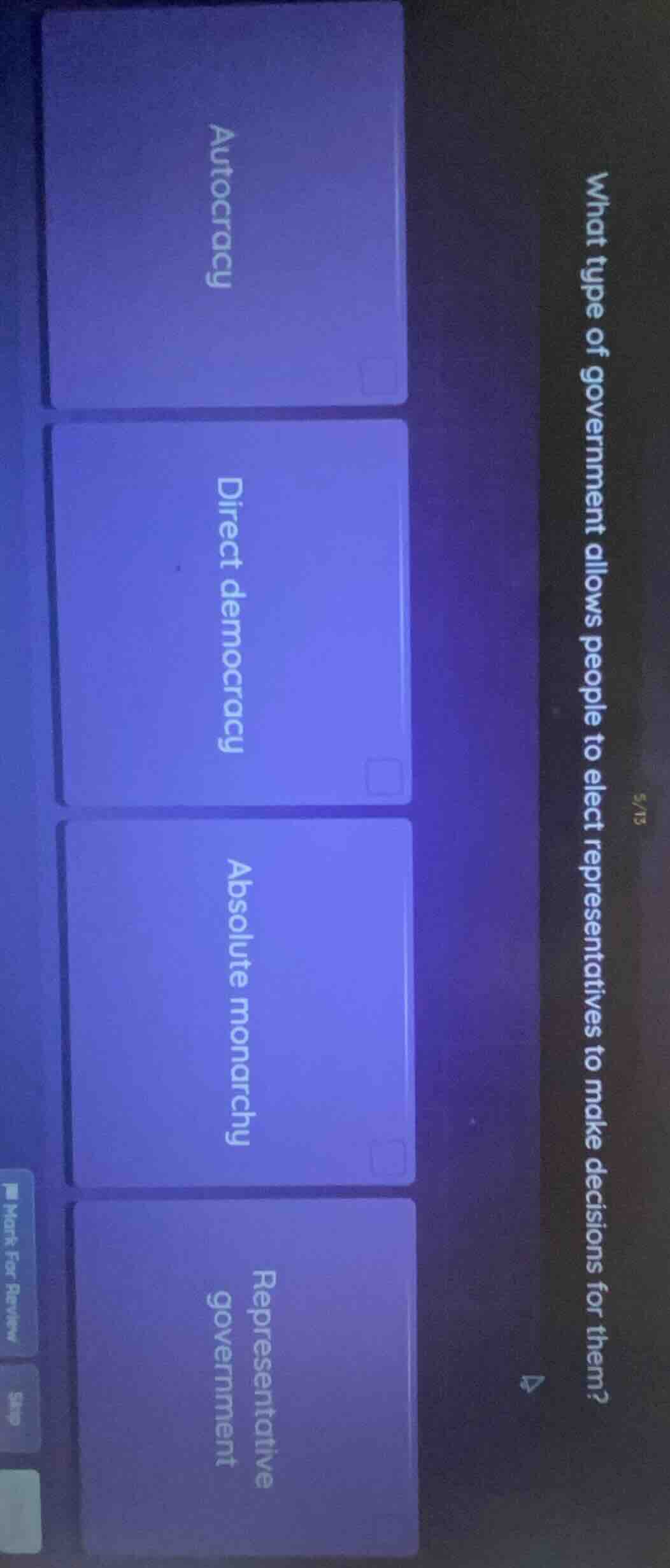 what type of government allows people to elect representatives to make …