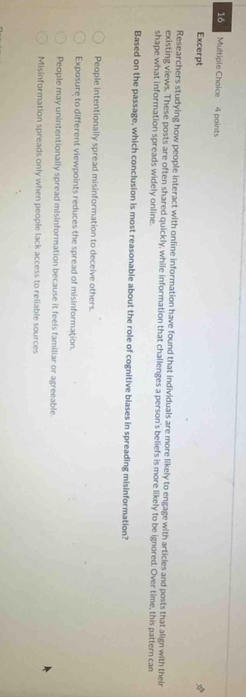 multiple choice 4 points excerpt researchers studying how people intera…