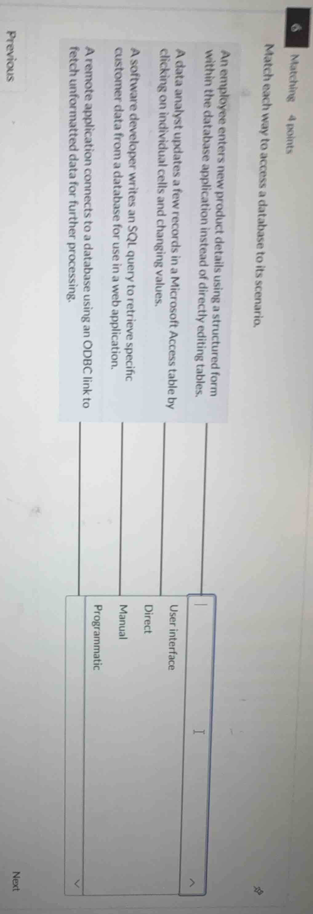 matching 4 points match each way to access a database to its scenario. …