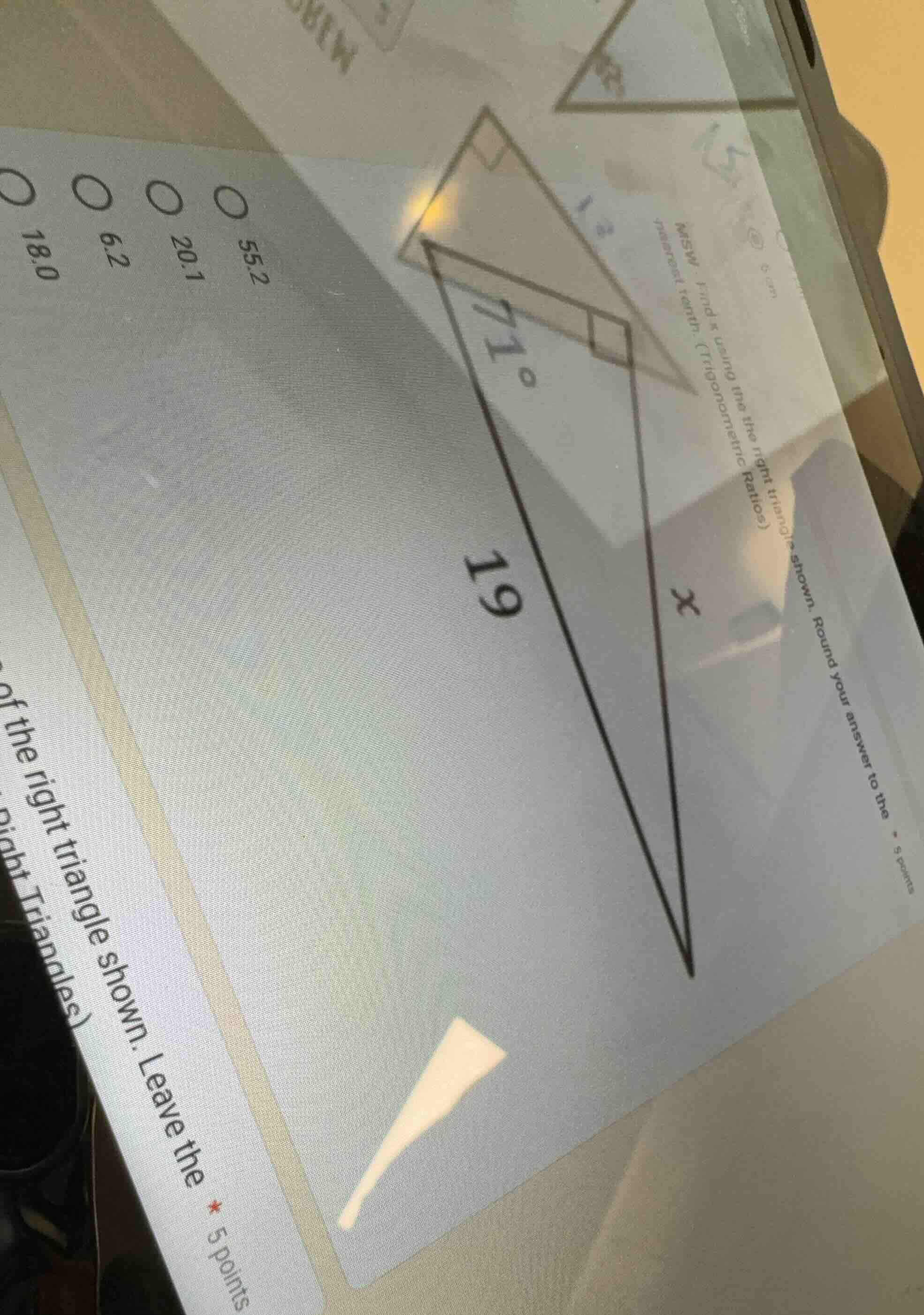 find x using the right triangle shown. round your answer to the nearest…