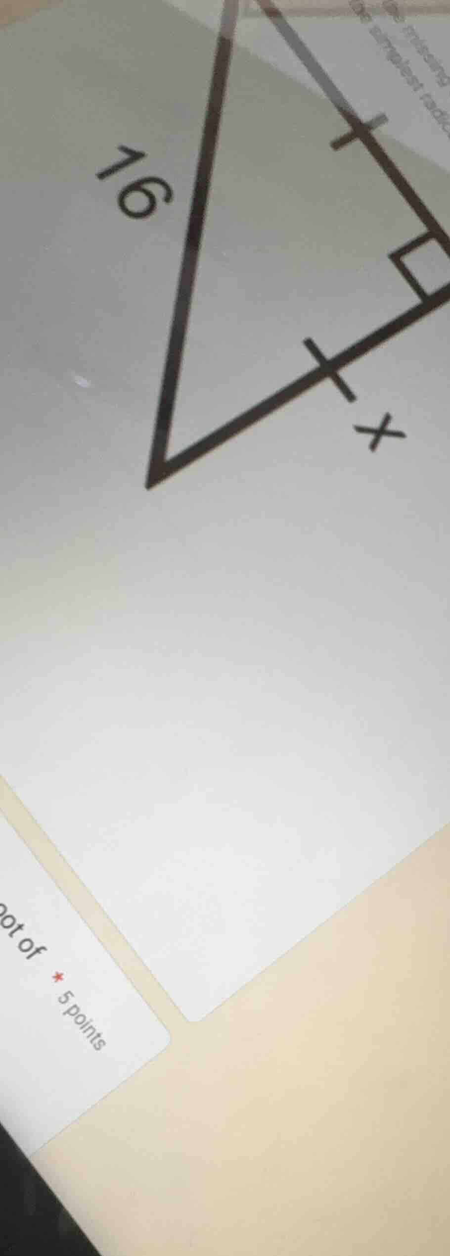 16, x (in a right isosceles triangle context, likely finding x)